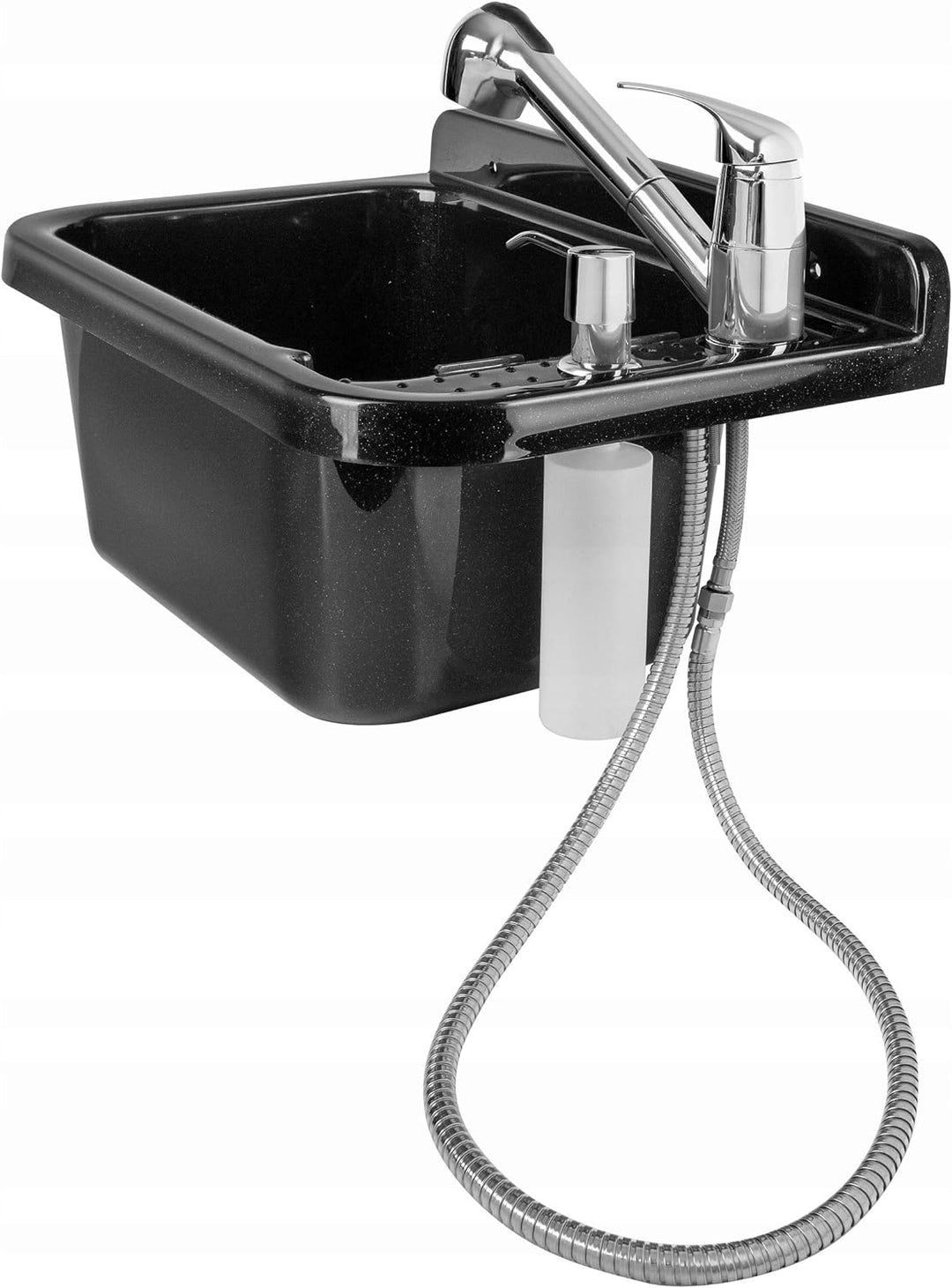 VBChome Ausgussbecken mit Armatur 50 x 34 x 21 cm Schwarz Ausziehbarer Armatur und Seifenspender Spü