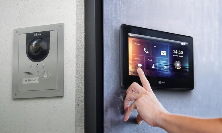 GOLIATH Full-HD Video Türsprechanlage, Unterputz Türstation in Silber, 1 Familienhaus Set, Touchscre