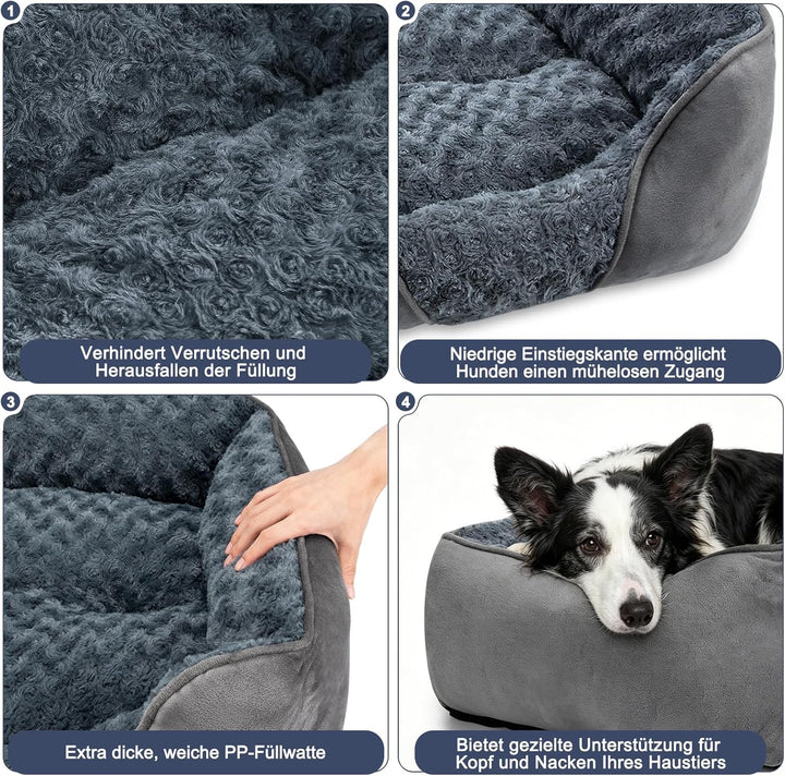 JOEJOY Hundebett Waschbar Flauschig, rutschfest Anti-Angst Hundekorb Weich Bequem Rosensamt, Haustie