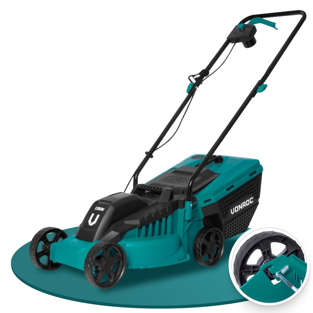 VONROC Rasenmäher Elektro mit Kabel | 1300W - 32cm Schnittbreite - einstellbare Schnitthöhe 30-70MM