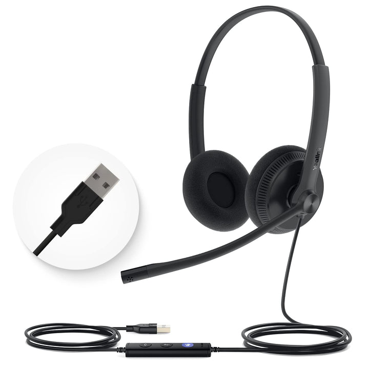 Yealink UH34 USB Wired Headset mit Mikrofon - Stereo-Kopfhörer mit Geräuschunterdrückung, profession