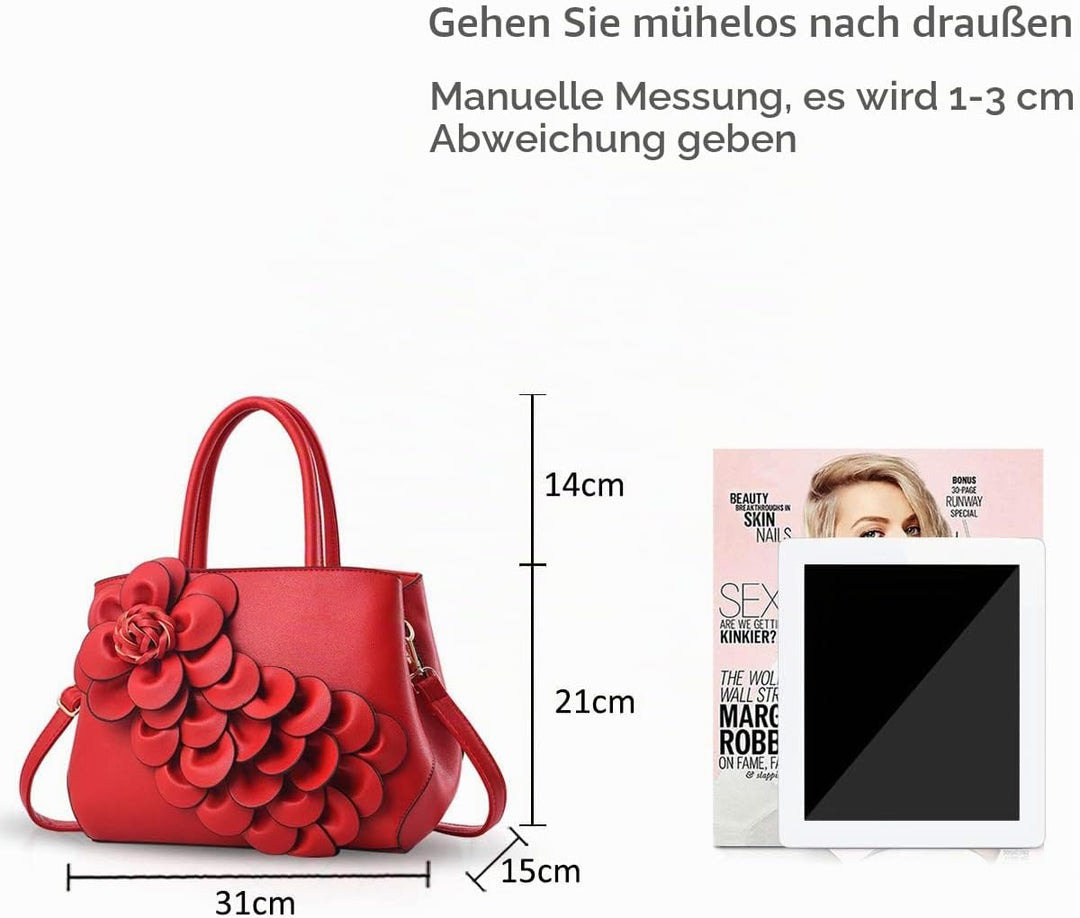 NICOLE &amp; DORIS Umhängetasche Umhängetasche Handtasche Blumenmotiv für Damen Rot, Rot