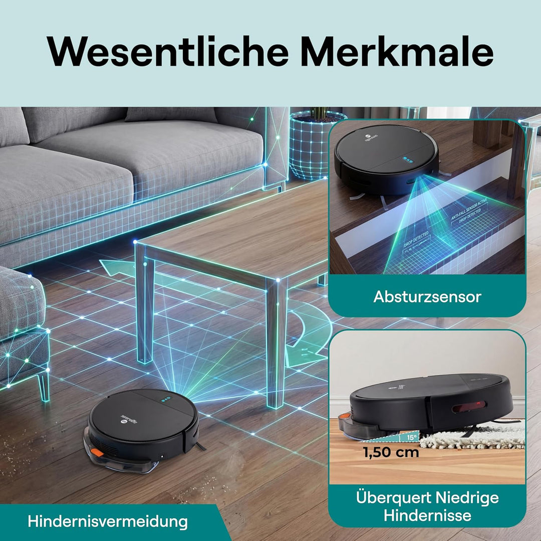 SereneLife Saugroboter mit Wischfunktion, 700Pa Saugroboter, 3-in1- Saug und Wischroboter, Staubsaug
