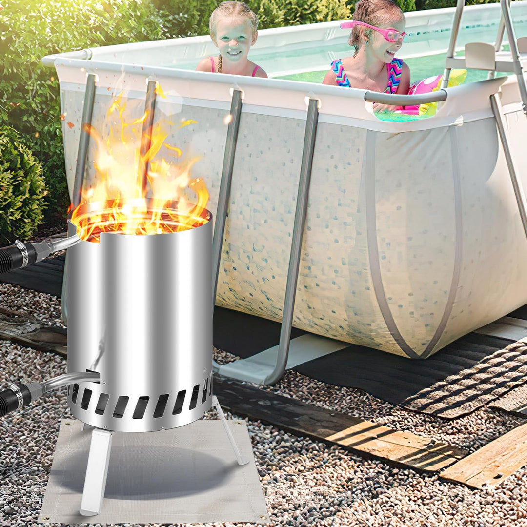 Ansobea Edelstahl Poolheizung mit Feuer und Heizspirale, 10L Schwimmbadheizung Ø 32/38 mm Anschluss,