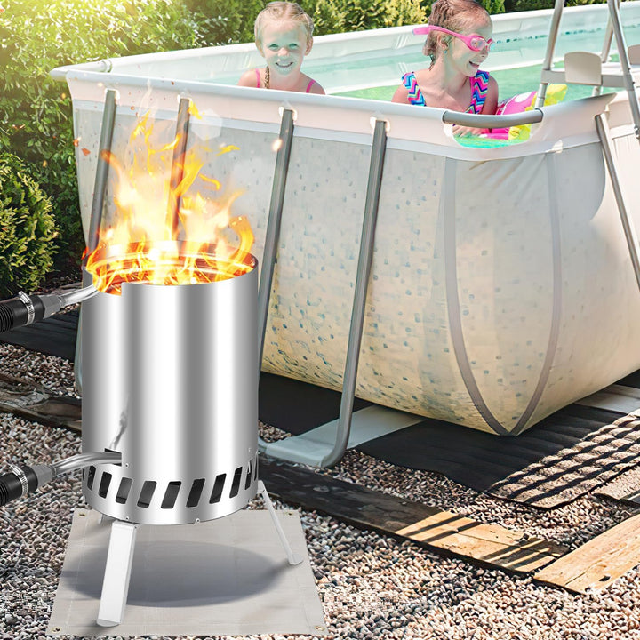 Ansobea Edelstahl Poolheizung mit Feuer und Heizspirale, 10L Schwimmbadheizung Ø 32/38 mm Anschluss,