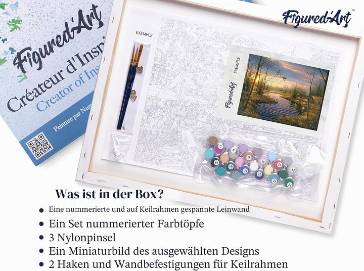 Figured'Art Malen Nach Zahlen Erwachsene Mit Rahmen Landhaus in der Abenddämmerung - Paint by Number