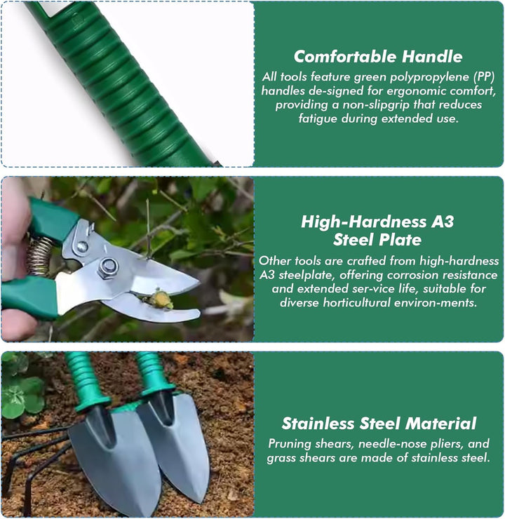 12 Gartenwerkzeug Set,Garden Tool Kit with Outdoor Hand Tools,Grass Shears,Storage Tote Bag,Garden T