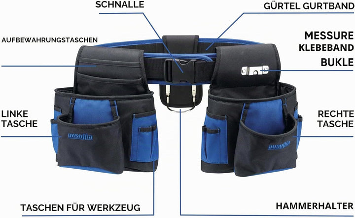Ausonia - 48267 Ausonia Werkzeuggürtel Werkzeugtasche mit 2 Aufbewahrungstaschen und Schlaufe für ei