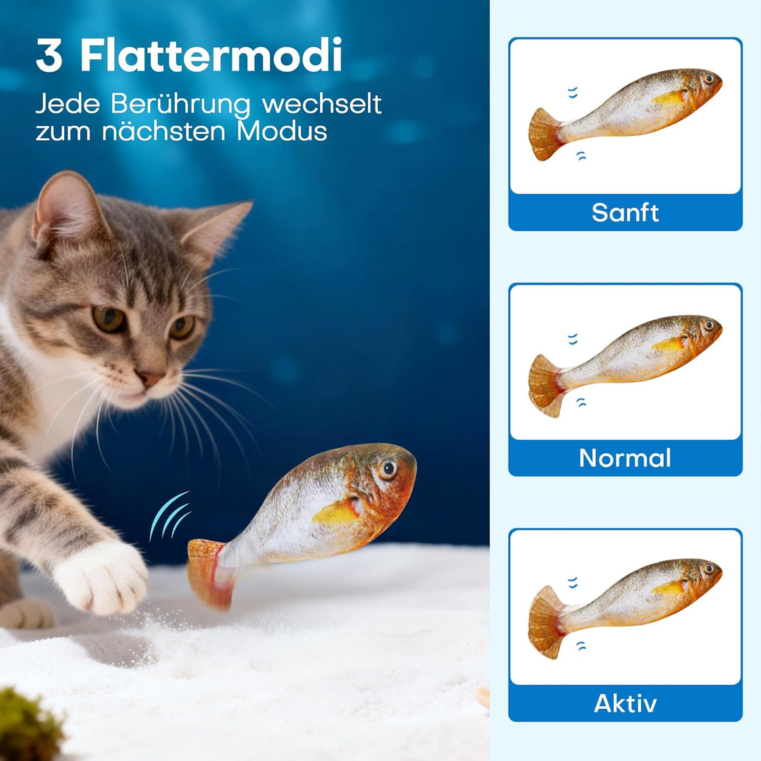 Potaroma Katzenspielzeug, interaktives elektrisches flatterndes Fisch-Spielzeug 3er-Set, wiederaufla