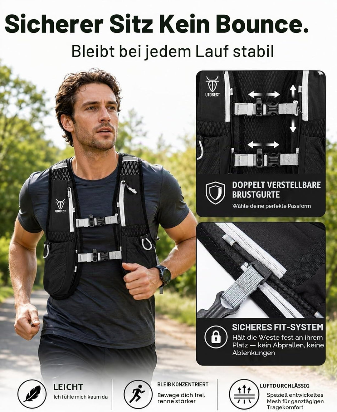 UTOBEST Trinkrucksack 5L Herren Damen Ultraleicht Laufrucksack für Laufen,Marathon,Jogging,Radfahren
