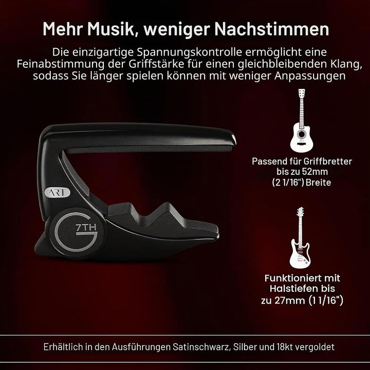 G7th 6635813 Performance 3 Capo mit ART (Steel String Satin Black), 63 g/2,2 Unzen. Unauffällig und