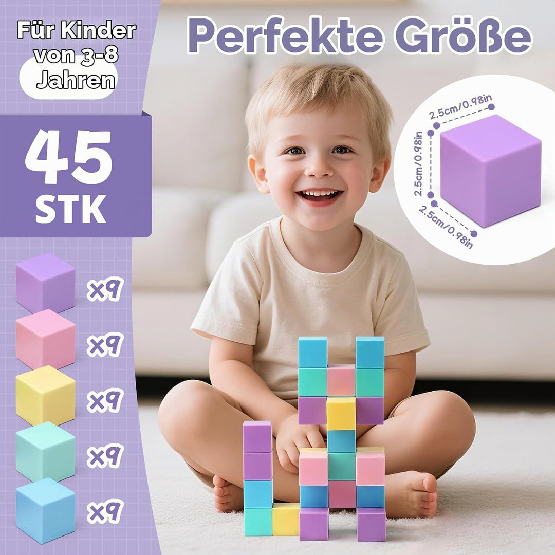 45 Pcs Magnetische Bausteine Blöcke für Kinder, 2.5cm Mini Magnetische Bauklötze, Magnetic Building