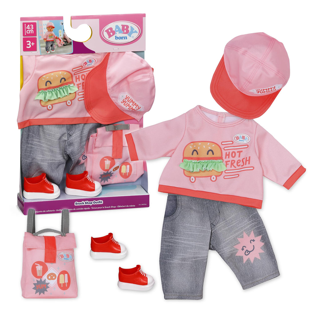 Baby Born Snack Shop Outfit mit Cap, Schuhen und Rucksack für 43cm Puppen