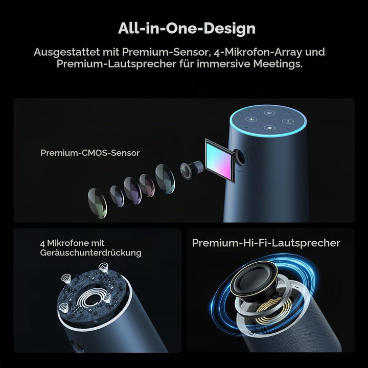 NEARITY C45 2K Videokonferenz-Webcam mit Mikrofon und Lautsprecher, All-in-One Webcam mit 4 Noise Ca