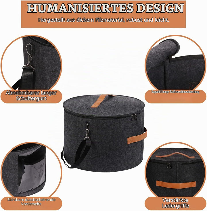 Grosse Hutschachteln mit Deckel, 45 cm × 30 cm Faltbare runde Hut-Aufbewahrungsbox aus Filz mit Grif