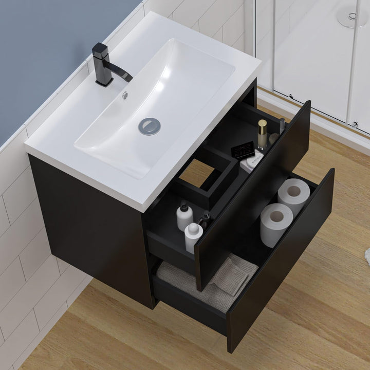 Waschtisch mit Unterschrank 60cm Alast Badmöbel Set Hochglanz Schwarz Dick Waschbecken mit Unterschr