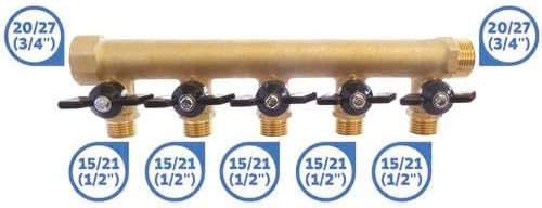 SOMATHERM FOR YOU - Messingverteiler mit integriertem Mini-Ventile - 5 Abfahrten Male 15/21-20/27 Fe