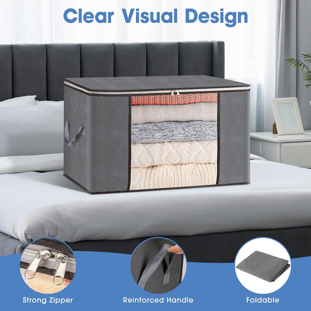AIOR 6 Stück 60L Gross Aufbewahrungstasche, Faltbare Unterbett Kleideraufbewahrung Schrank Organizer