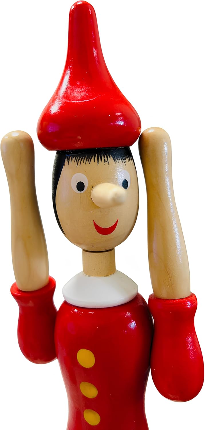 Pinocchiio aus Massivholz, 30 cm, beweglich, Handpuppe aus Holz, bemalt, Höhe 30 cm, mit Beinen, Arm