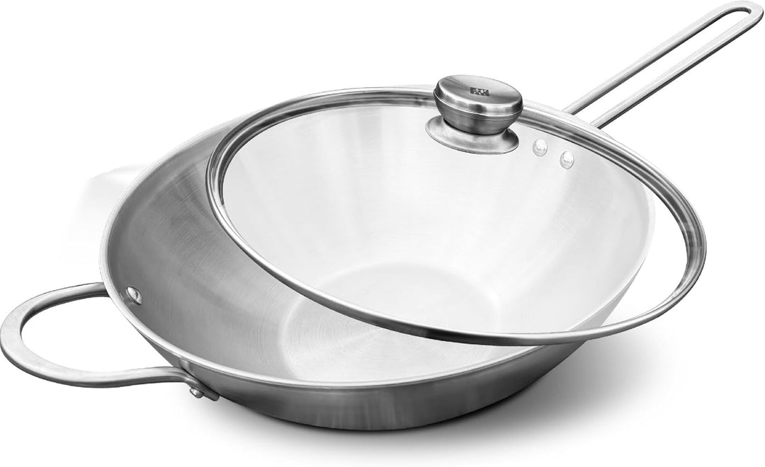 Zwilling TwinNova 3 Wok pfanne Induktion 30 cm mit Glasdeckel, 2 tlg, Asiatische Wokpfanne Unbeschic