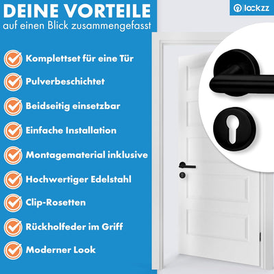 lockzz Türgriff Drückergarnitur Würzburg-II, Edelstahl schwarz matt, Türbeschlag für Wohnungseingang