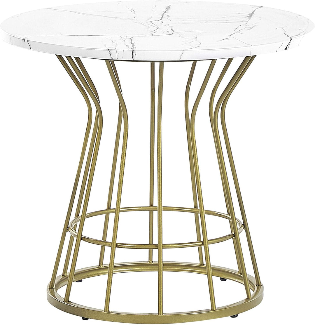 Couchtisch Marmor Optik weiss mit Metallgestell gold rund 50 cm Glamour Concan