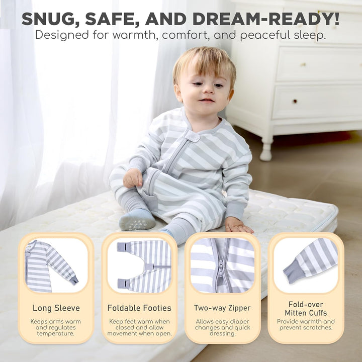 Mama Cheetah Toddler Schlafsack mit Füssen, Long Sleeve 0,5 TOG Bio-Baumwolle Baby Schlafsack mit Be