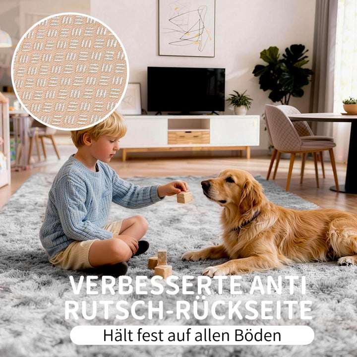 VOFUSHON Wohnzimmer Hochflor Teppich,Shaggy Flur Läufer Teppich Modern Flauschiger Weich Bunte Batik