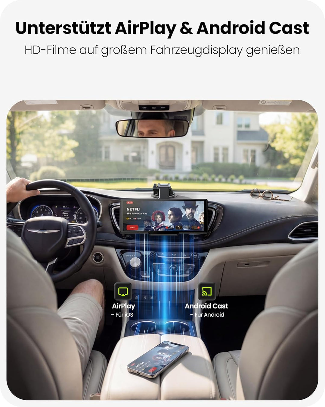 9,26" Tragbarer CarPlay Display für Apple CarPlay &amp; Android Auto mit 4K-Dashcam &amp; HD-Rückfahrkamera,