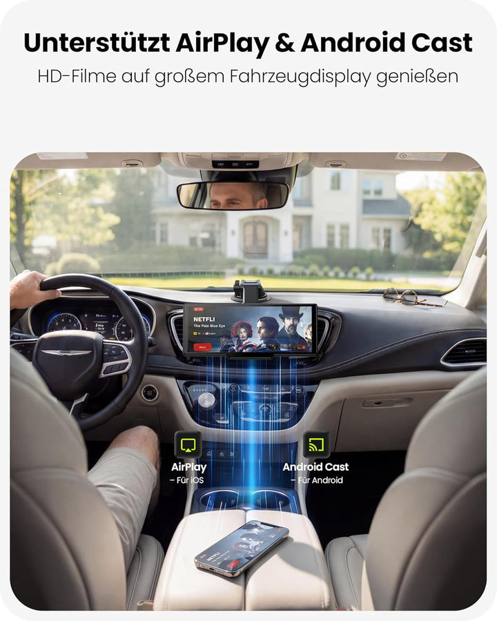 9,26" Tragbarer CarPlay Display für Apple CarPlay &amp; Android Auto mit 4K-Dashcam &amp; HD-Rückfahrkamera,