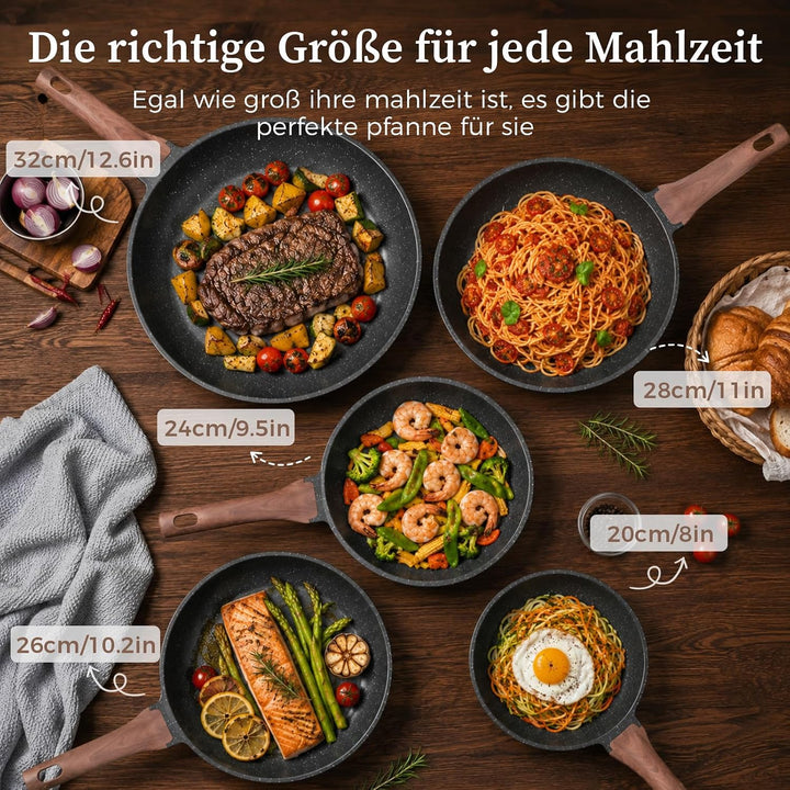 YASHE Bratpfanne 24 cm, Induktion, ungiftig, PTFE- und PFAS-frei | Granitoberfläche für gesundes Koc