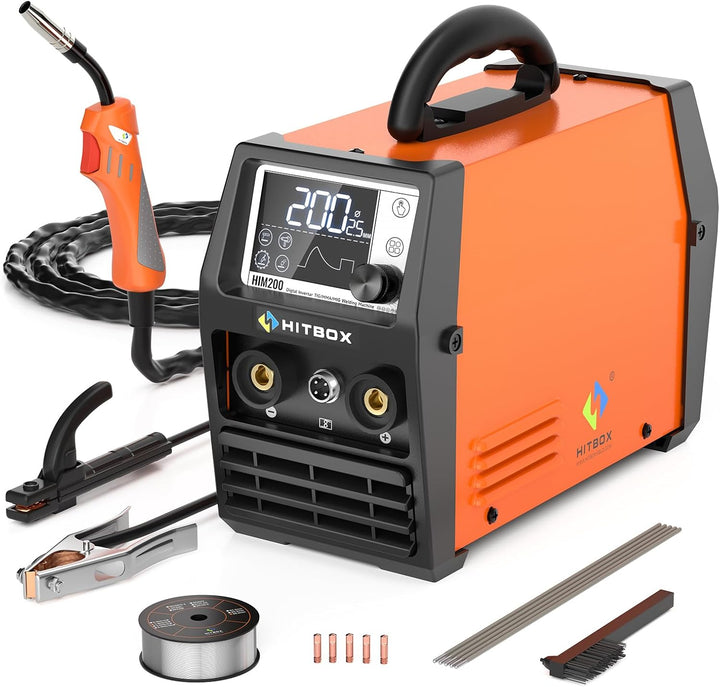 HITBOX Fülldraht Schweissgerät ohne Gas, 200A 230V Fülldraht Schweissgerät 4-in-1 Funktion Gasloses