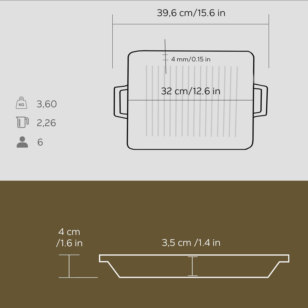 TAFELGRILLPAN M/2 GREPEN 320X260 MM LVECOGT2632T3 MATT BLACK  Rechteckige Grillpfanne, Rechteckige G