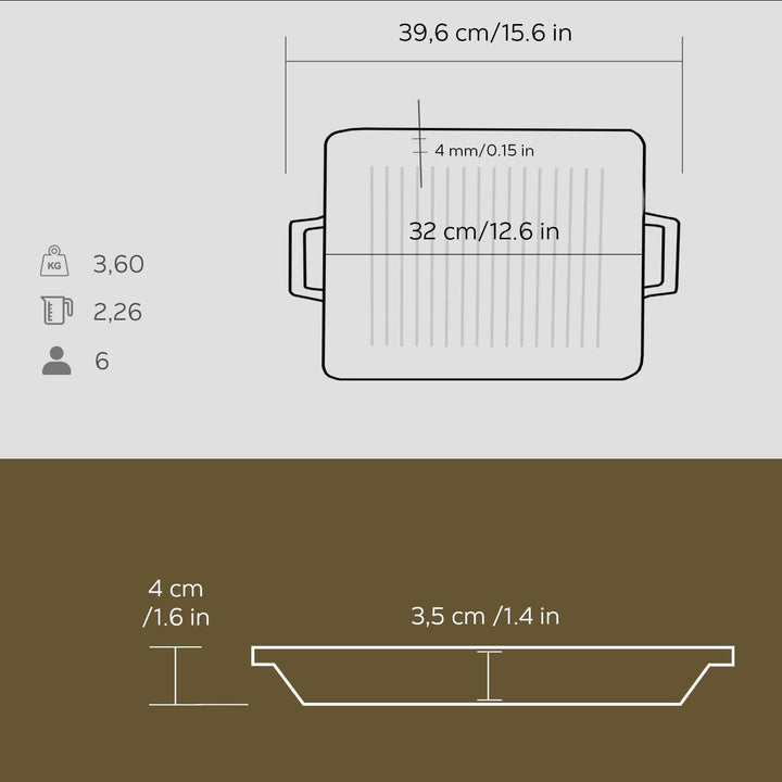 TAFELGRILLPAN M/2 GREPEN 320X260 MM LVECOGT2632T3 MATT BLACK  Rechteckige Grillpfanne, Rechteckige G