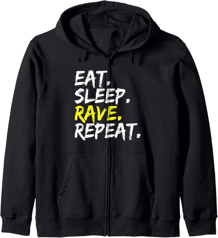 "Eat Sleep Rave Repeat" Spruch Design Raver DJ Disco Outfit Kapuzenjacke