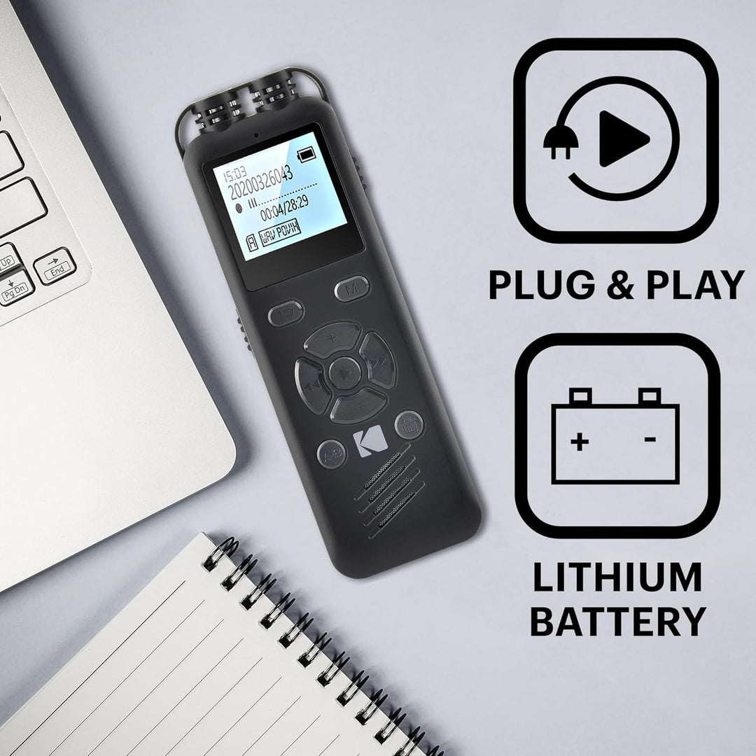 KODAK Hohe Intensität VRC250 digitaler Voice Recorder | Sprachgesteuertes wiederaufladbares Mini Dik