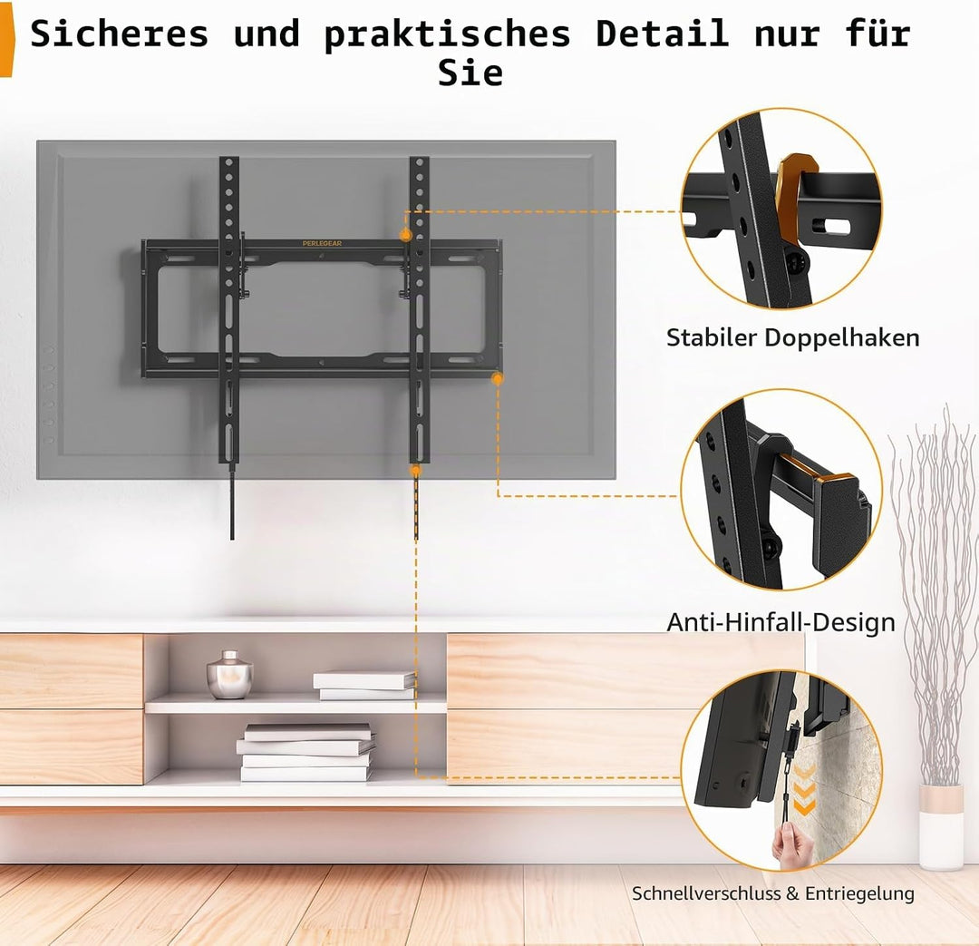 Perlegear TV-Wandhalterung, neigbar, für LED, LCD, OLED, Flachbildfernseher von 26 bis 65 Zoll, VESA