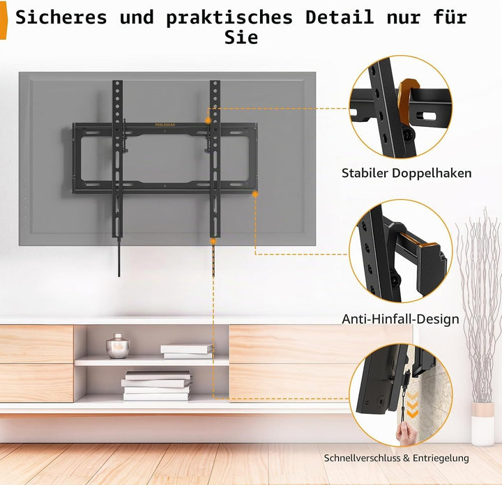 Perlegear TV-Wandhalterung, neigbar, für LED, LCD, OLED, Flachbildfernseher von 26 bis 65 Zoll, VESA