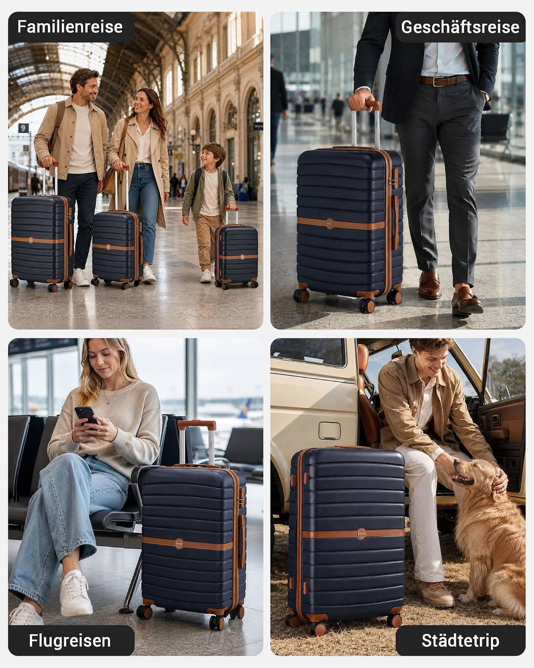 KONO Koffer Reisekoffer Trolley Koffer Gross von ABS+PC Hartschalenkoffer mit Zwillingsrollen und Za
