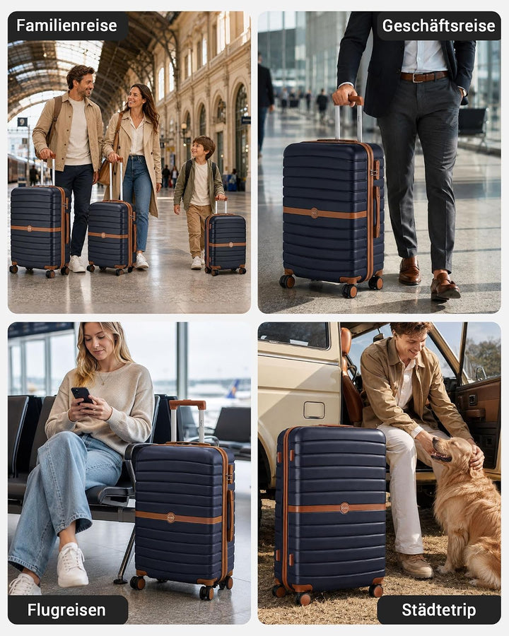 KONO Koffer Reisekoffer Trolley Koffer Gross von ABS+PC Hartschalenkoffer mit Zwillingsrollen und Za