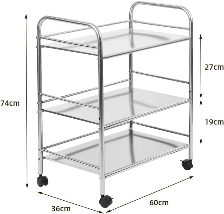 Kedia 3 Regale mit Rollen Edelstahl Küchenwagen mit Rollen Multifunktions Servierwagen (61 x 36 x 75