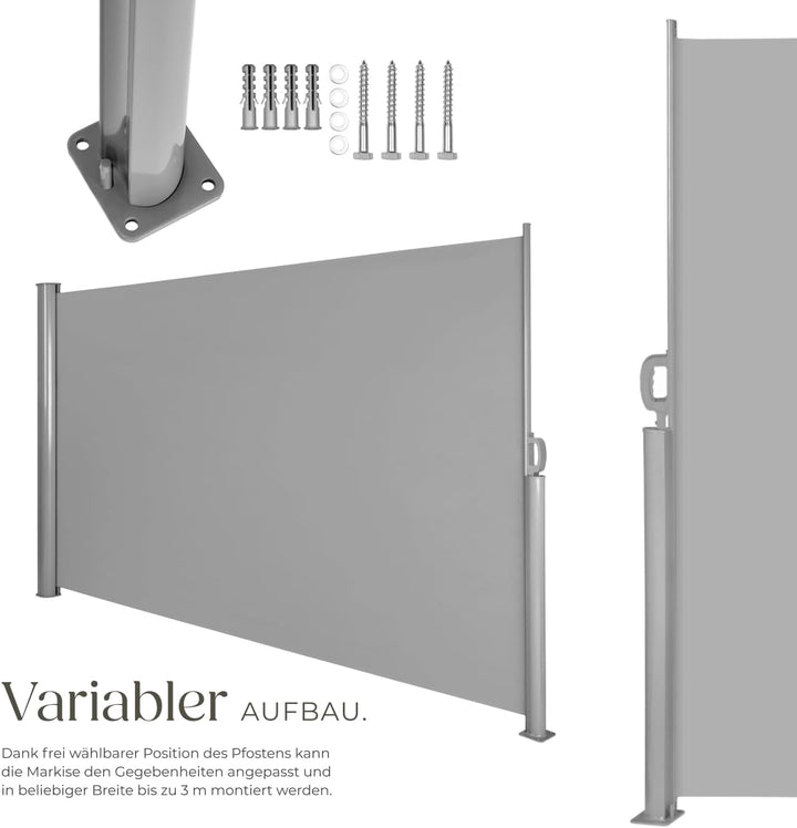 tectake blickdichte Aluminium Seitenmarkise, Wind- und Sichtschutz für Balkon, Garten und Terrasse,