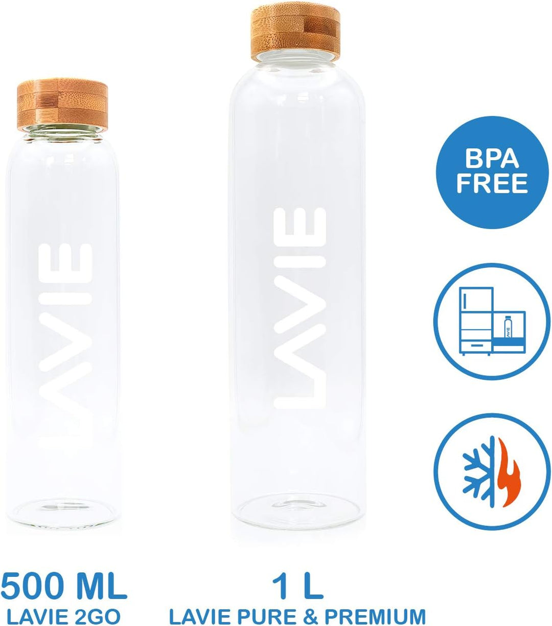 LaVie 2GO Flasche aus Borosilikatglas, 500 ml, 2GO Wasserreiniger, 500 ml