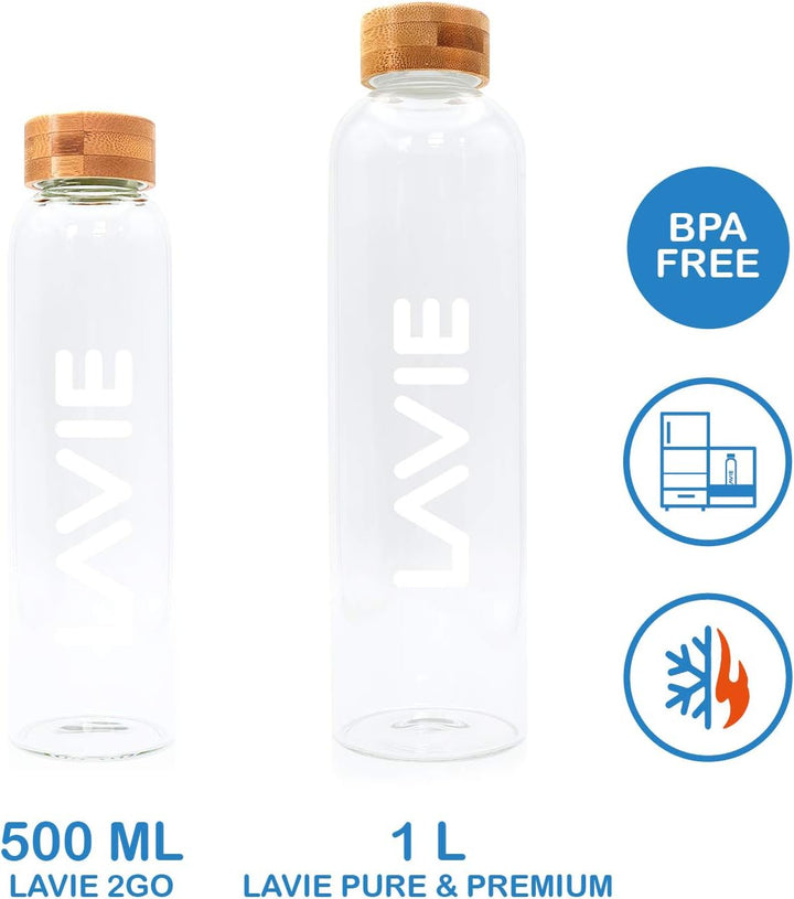 LaVie 2GO Flasche aus Borosilikatglas, 500 ml, 2GO Wasserreiniger, 500 ml