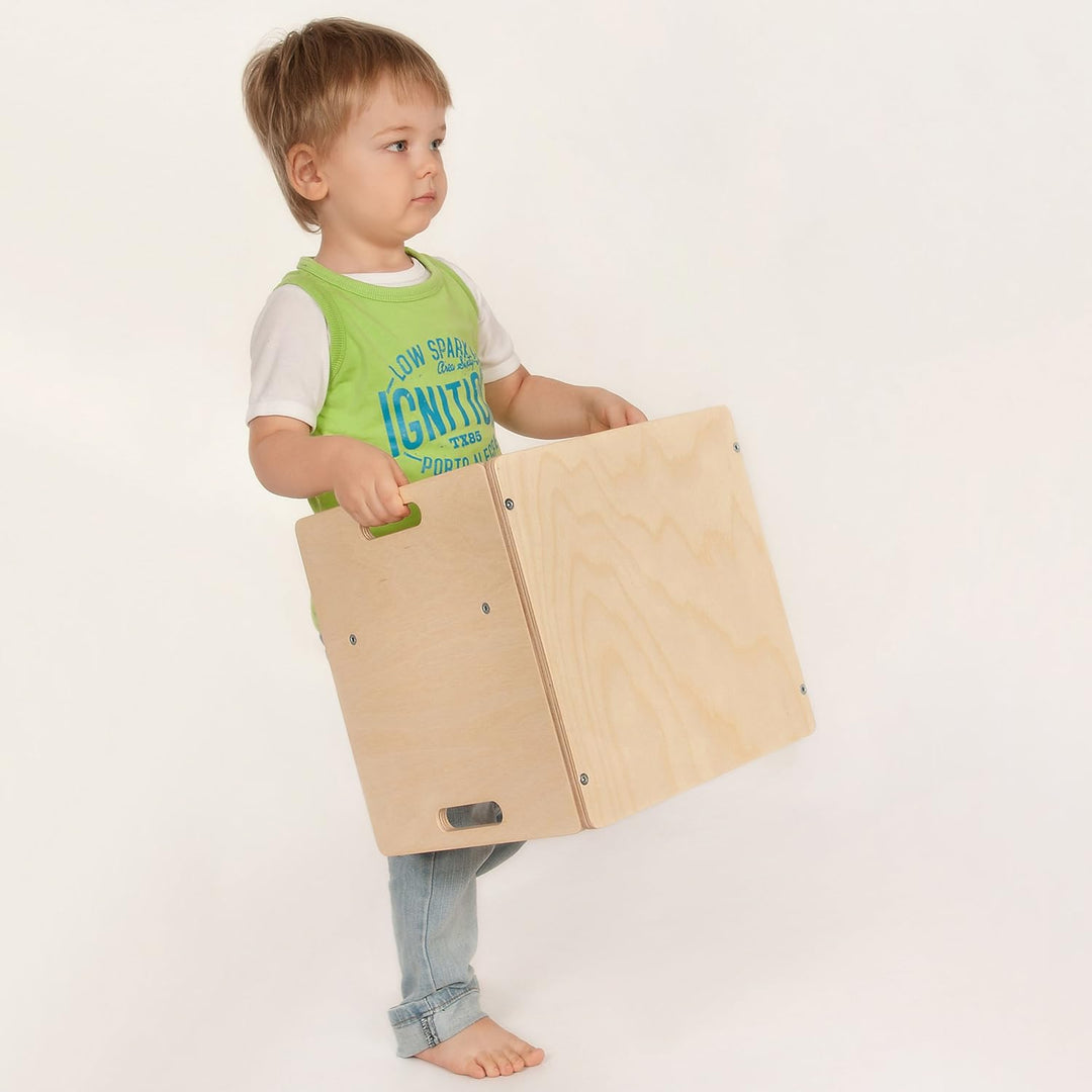 Kindermöbel – Kinder Sitzbank für Sitzgruppen aus Holz – mitwachsende Möbel mit Wendehocker – aus Bi