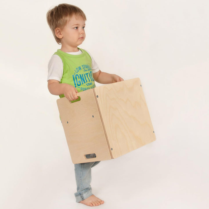 Kindermöbel – Kinder Sitzbank für Sitzgruppen aus Holz – mitwachsende Möbel mit Wendehocker – aus Bi