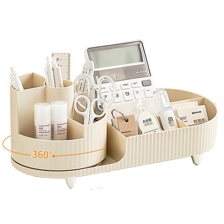 360°Drehbarer Cremefarbe Kosmetik Organizer mit Fach 2 in 1,Hohe Kapazität Skincare Organizer, Aufbe