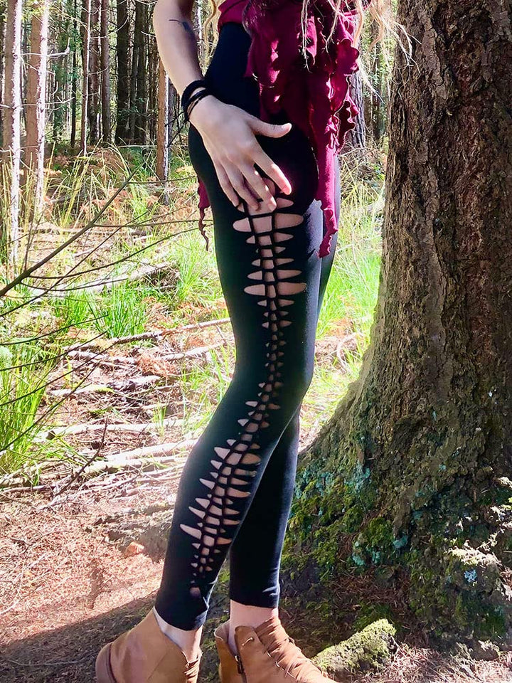Cut Out Leggings mit durchgehendem Muster an jedem Bein Schlitzen Elfen Feen Goa Psychedelic Leggins