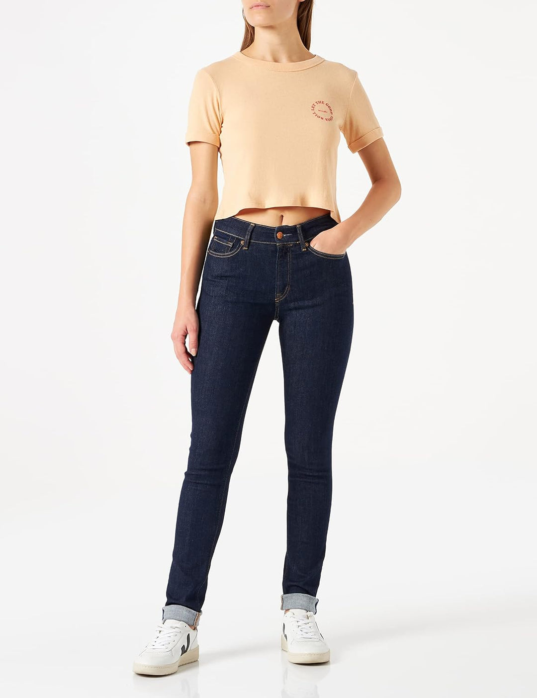 Wrangler Damen Baby Crop Tee T-Shirt M Apricot Ice, M Apricot Ice