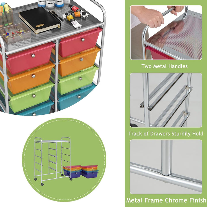Rollwagen mit 10/15 Schubladen stapelbar, Badrollwagen Rollcontainer mit Metallrahmen, Allzweckwagen